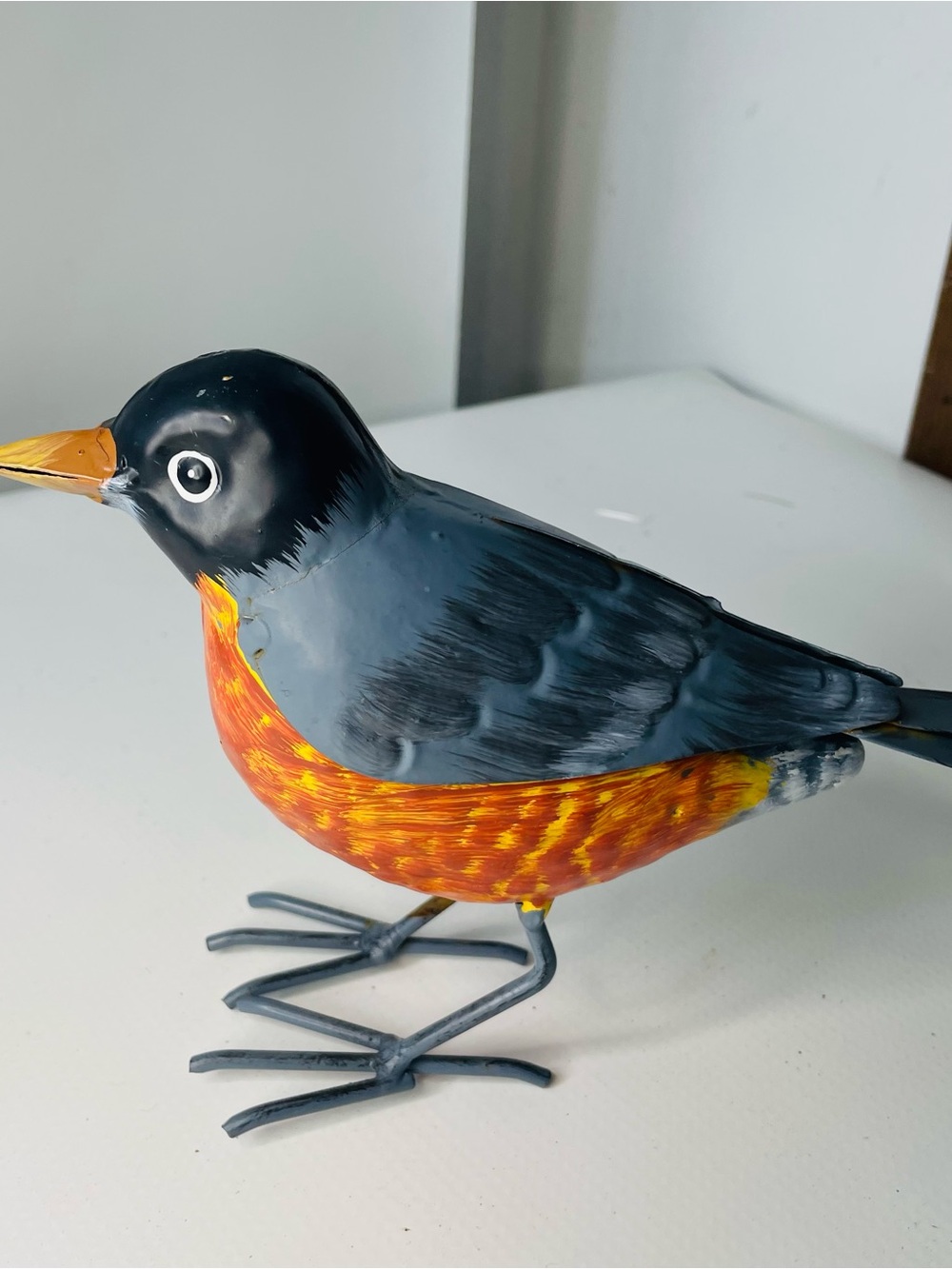 Regal Art & Craft Hand-Painted Metal Robin Figurine in Orange and Gray